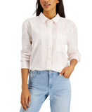 Style & Co. Womens Cotton Striped Boyfriend Shirt White Fiji Pink 2XL
