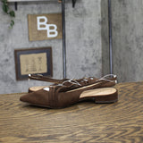 A New Day Twiggy Multi Buckle Mini Heel Flats with Memory Foam Insole Brown 6.5M