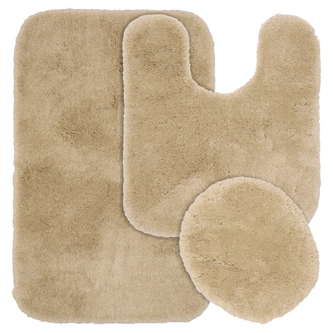 Garland Rug Plush Bathroom Rug Mat Set with Non-Slip Backing Linen Brown 3-Piece