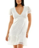 Speechless Ivory Lace Ruffled Lined Pullover Pouf Sleeve V Neck Dress
