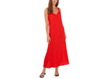 Sam & Jess Womens Sleeveless V Neck Ruched Straps Tank Maxi Dress Lobster Red M