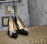 INC International Concepts Embellished Stiletto Heels Black Microsuede 6.5M