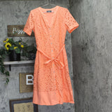 Karl Lagerfeld Paris A-Line Shirtdress Belted Button Front Coral Pink Orange 10
