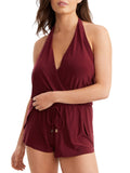 Magicsuit Womens Halter Solid Bianca Romper One Piece Swimsuit Merlot Red 16