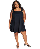And Now This Trendy Plus Size Sleeveless Midi Cotton Tie-Shoulder Dress Black 0X