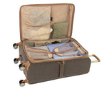 London Fog Herringbone Expandable Spinner Suitcase Luggage Navy Brown 24"