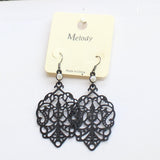 Melody Womens Fashion Metal Lace Filigree Boho Earrings Black 3"