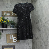 Donna Karan Petite Square-Neck Sequinned Button Down Belted Dress Black 8P