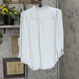 Lc Lauren Conrad Women's Button Front Ruffle Blouse WL94W042RS Oyster Bay Blue M