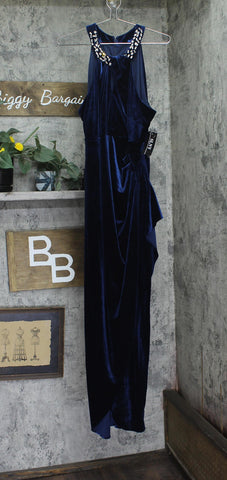 SLNY Womens Long Velvet Cocktail Halter Dress 9190160 Imperial Blue 18