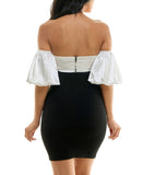 City Studios Juniors Off-The-Shoulder Bodycon Dress 5912PW8AT3 Ivory / Black 7/8