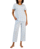 Charter Club Womens Cotton Printed Pajama Shirt Top Paisley Floral Blue L
