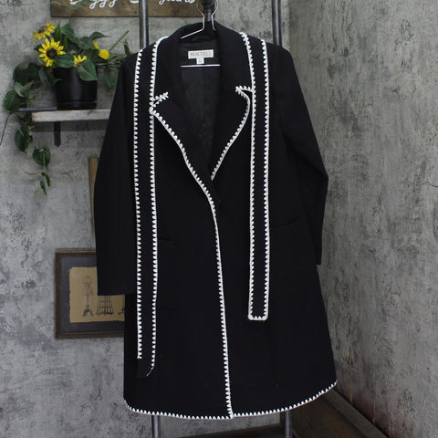 Beautiful By Lawrence Zarian Double Knit Lined Belted Coat Black Multi XS