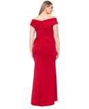 Xscape Womens Plus Size Long Off the Shoulder Scuba Crepe Dress Gown Red 16W