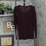 American Eagle Acrylic Wool Open Knit Pullover Sweater V-Neck Berry Purple S