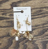 Francesca's Filigree Petal Cluster Flower Dangly Drop Earrings Gold / White 3"