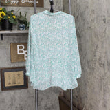 LC Lauren Conrad V-Neck Tie Front Tunic Lined Blouse Shirt Top Blue Green M