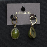 Chico's Women's Drop Glass Stone Silhouette Earrings Brass Gold / Green 1.5"