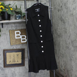 Karl Lagerfeld Embellished Buttons Sleeveless Collared A-Line Dress Black 6