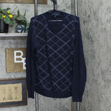 Tommy Hilfiger Mens V-Neck Pullover Argyle Sweater 16682122f247f9 Blue Diamond L