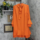 Tahari Asl Women's Pleated-Trim Tie-Neck Dress 2AM188-T2 Burnt Orange 12