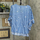 Womens Bell Sleeve Lightweight Denim Shirt Top Blue / White See Measurements