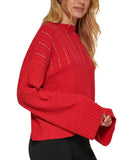 DKNY Womens Long Sleeve Studded Cowl Neck Sweater P2MSAB84 Scarlet Silver Red S