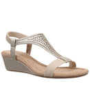 Style & Co. T Strap Elastic Wedge Sandals Platinum Gray / Tan Brown 6.5M