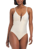 Bar III Womens V-Wire Plunge-Neck One Piece Swimsuit MBRE25249 Gold Shimmer S