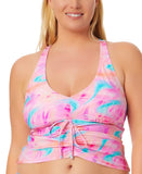 Salt + Cove Wave After Wave Tie-Dye Drawstring Tankini Swim Top Pink / Multi 0X