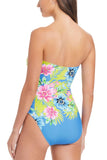 Bleu Rod Beattie Shirred Bandeau One-Piece Swimsuit Lets Get Away Print Blue 10