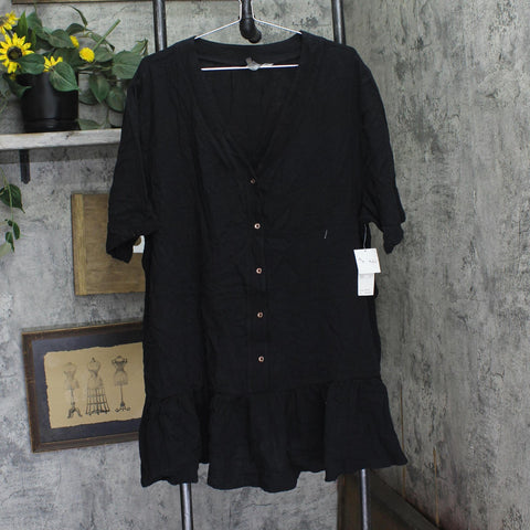 Raisins Curve Textured Cotton Button-Front Cover-Up Tunic N840090 Black 1X