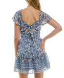 Trixxi Juniors Floral-Print Flutter-Sleeve Dress 26EF76VJII Blue Multi M