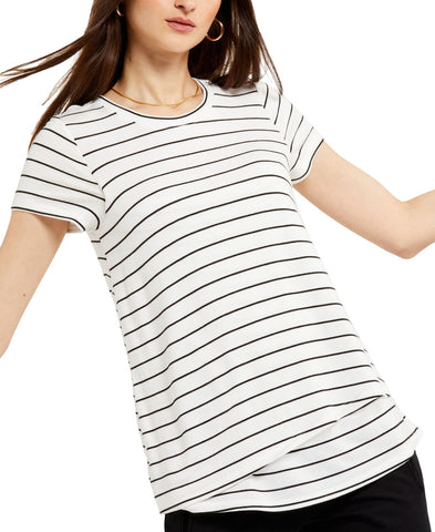 A Pea in the Pod Maternity Knit Striped Nursing T-Shirt White / Black Stripe M