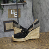 On 34th Melindaa Platform Espadrille Pump Wedge Ankle Wrap Sandals Black 6M
