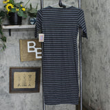 Lularoe Womens Half  Sleeve Knit Shirt Dress Black / Gray Stripe 2XS