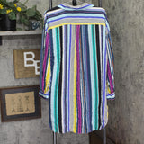 Anne Cole Cover Up Shirt with Buttons Roll Tab Barcode Stripe Blue Multi L/XL