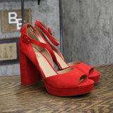 Sun + Stone Womens Reemaa Platform Sandals Open Toe Micro Suede Red 12M