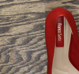 Franco Sarto Giovanna Pointed Toe Pumps Block Heel Cherry Red Leather 9.5M