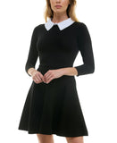 BCX Juniors Pearl-Collar 3/4 Sleeve Dress 1104M8M Black XS