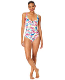 Anne Cole Women’s V-Wire One Piece Swimsuit Watercolor Paisley White Multi 8