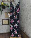 Xhilaration Floral Print Sleeveless V-Neck Belted Button-Front Jumpsuit Black S