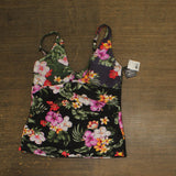 Bar III Womens Printed Twist-Front Shirred Tankini Top Swim Multi Black L