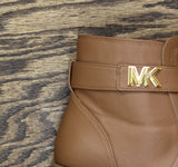 Michael Michael Kors Flat Bootie Logo Hardware Faux Leather Luggage Brown 9.5M