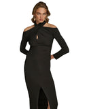 Donna Karan Womens Cold-Shoulder Front Slit Long Sleeve Gown KA4B15K4 Black 14