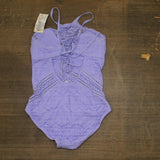 Becca ETC Womens Color Play Crocheted One Piece Swimsuit Bellflower Purple 0X