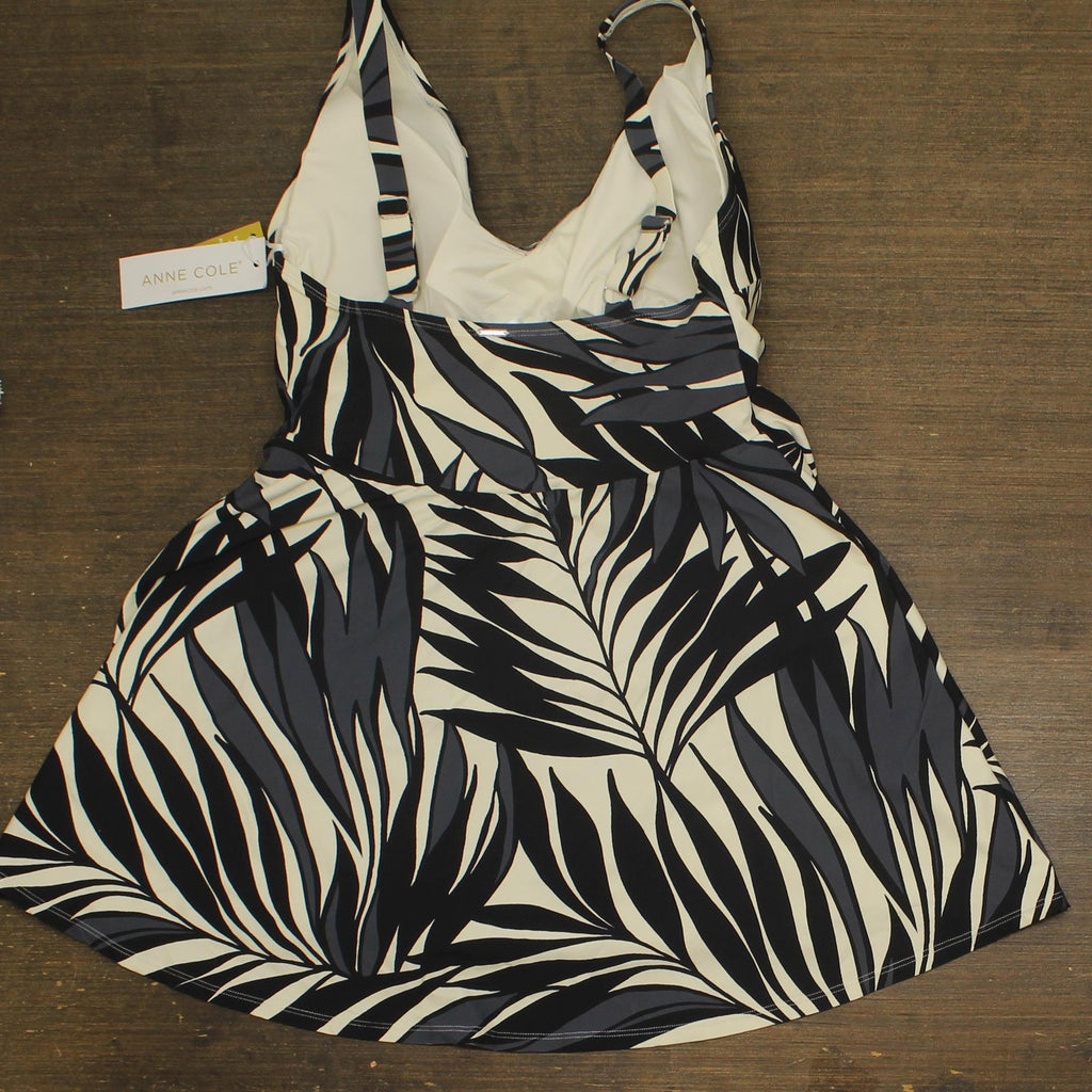 Anne Cole Swimsuit Plus Size Printed Surplice Swim Dress Black / White 18W