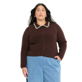 Future Collective Womens Embellished Collar Cardigan Sweater 94642149 Brown 3X