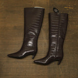 INC International Concepts Mid-Heel Knee High Boots Kitten Heel Brown Croc 6M
