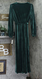 MSK Womens Belted Velvet Long Sleeve V Neck Stretch Dress Emerald Green S